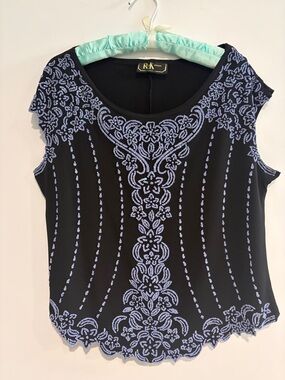 R&K Black Tank Top with Lavender Embroidery - P2P 22”